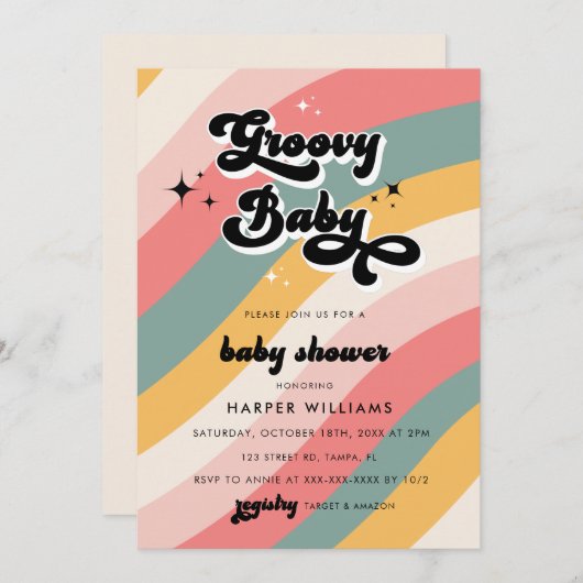 Retro Groovy Baby shower Kaart (Voorkant / Achterkant)