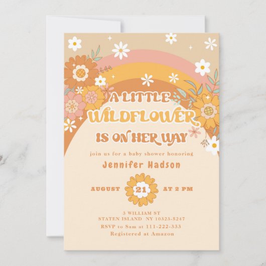 Retro groovy baby shower met kleine wilde bloemen kaart (Voorkant)