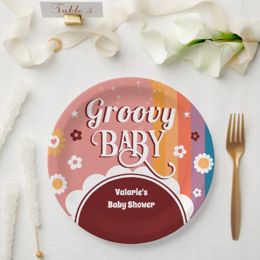Retro Groovy Baby shower Papieren Bordje (Huwelijk)