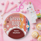 Retro Groovy Baby shower Papieren Bordje (Feest)