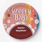 Retro Groovy Baby shower Papieren Bordje (Voorkant)