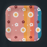 Retro Groovy Baby shower Papieren Bordje<br><div class="desc">Schattigee girly retro groovy baby party benodigdheden. Populaire retro regenboog,  sterren,  bloemen en 60s stijl font.Great voor elk seizoen. Roze retro pastelkleuren.</div>