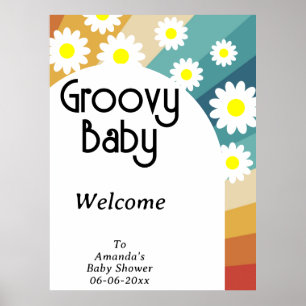 Retro Groovy - Baby shower partij Poster