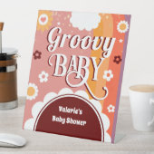 Retro Groovy Baby shower Reclamebord Met Voetstuk (Insitu)