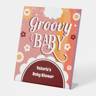 Retro Groovy Baby shower Reclamebord Met Voetstuk
