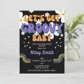 Retro Groovy Baby Shower Uitnodiging Hippie Meisje (Staand voorkant)