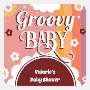 Retro Groovy Baby shower Vierkante Sticker