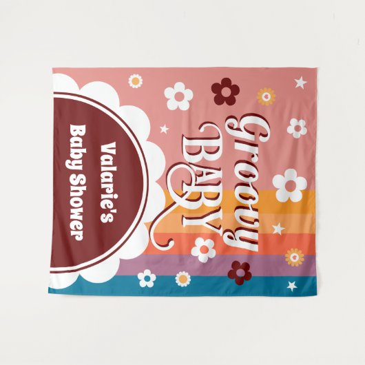 Retro Groovy Baby shower Wandkleed (Voorkant (horizontaal))