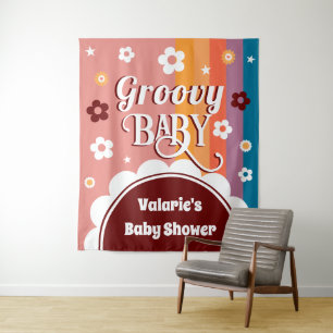Retro Groovy Baby shower Wandkleed