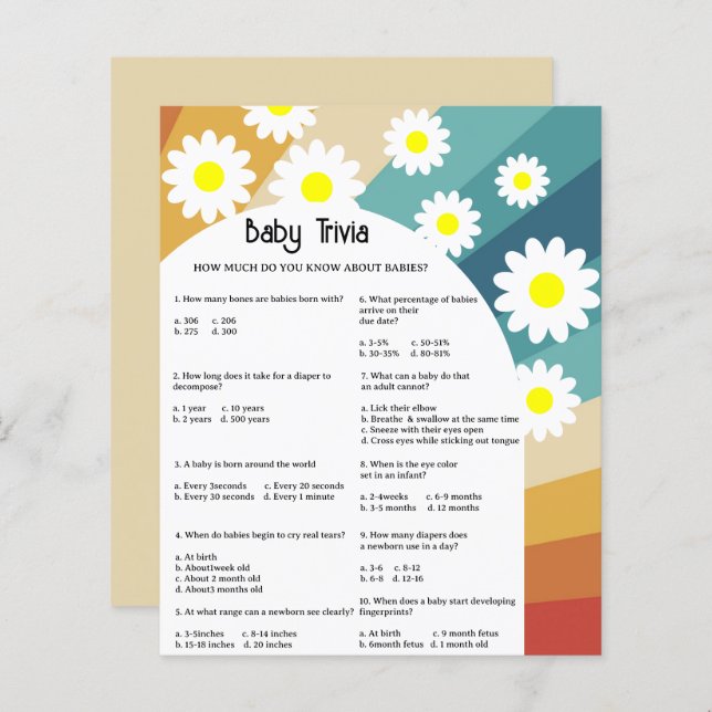 Retro Groovy - Baby Trivia | BABY SHOWER (Voorkant / Achterkant)