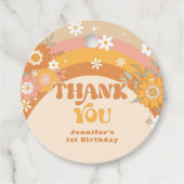 Retro groovy baby verjaardag bedankt bedankjes labels (Voorkant)