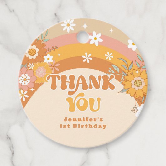 Retro groovy baby verjaardag bedankt bedankjes labels (Voorkant)