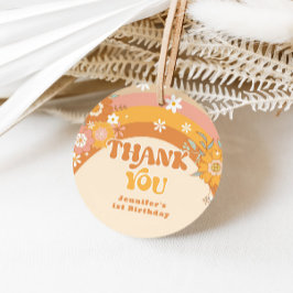 Retro groovy baby verjaardag bedankt bedankjes labels