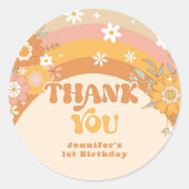 Retro groovy baby verjaardag bedankt ronde sticker (Voorkant)