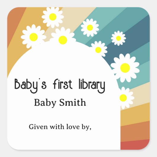 Retro Groovy - Baby's eerste bibliotheek Vierkante Sticker (Voorkant)