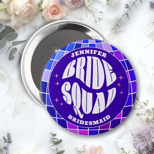 Retro Groovy Bachelorette Bruid Squad Bruidsmeisje Ronde Button 4,0 Cm