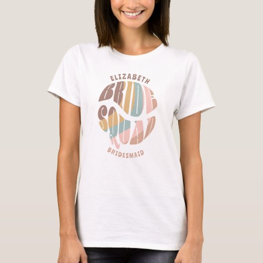 Retro Groovy Bachelorette Bruid Squad Bruidsmeisje T-shirt (Voorkant)