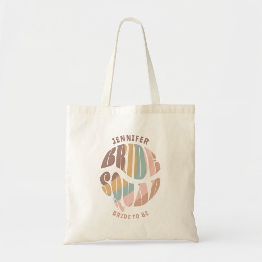Retro Groovy Bachelorette Bruid Squad Bruidsmeisje Tote Bag (Voorkant)