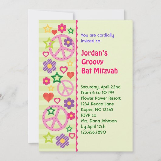 Retro Groovy Bat Mitzvah Uitnodiging (Voorkant)