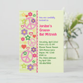 Retro Groovy Bat Mitzvah Uitnodiging (Staand voorkant)