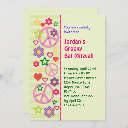 Retro Groovy Bat Mitzvah Uitnodiging (Voorkant / Achterkant)