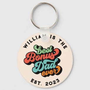 Retro Groovy Best Bonus Pap ooit Foto Naam Sleutelhanger