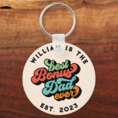 Retro Groovy Best Bonus Pap ooit Foto Naam Sleutelhanger (Voorkant)