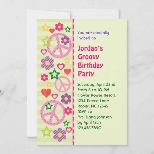 Retro Groovy Birthday Party Invitation Kaart (Voorkant)