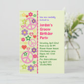 Retro Groovy Birthday Party Invitation Kaart (Staand voorkant)