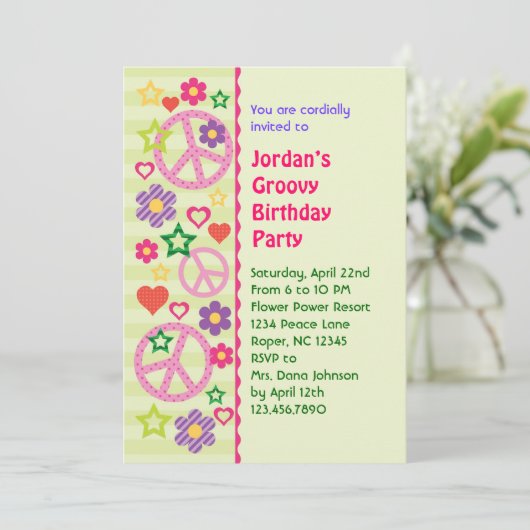 Retro Groovy Birthday Party Invitation Kaart (Staand voorkant)