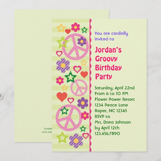 Retro Groovy Birthday Party Invitation Kaart (Voorkant / Achterkant)