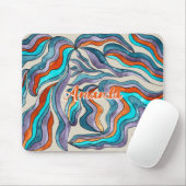 Retro Groovy Blau Oranje Paars Golf Script Naam Muismat (Met muis)