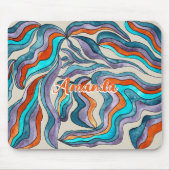 Retro Groovy Blau Oranje Paars Golf Script Naam Muismat (Voorkant)