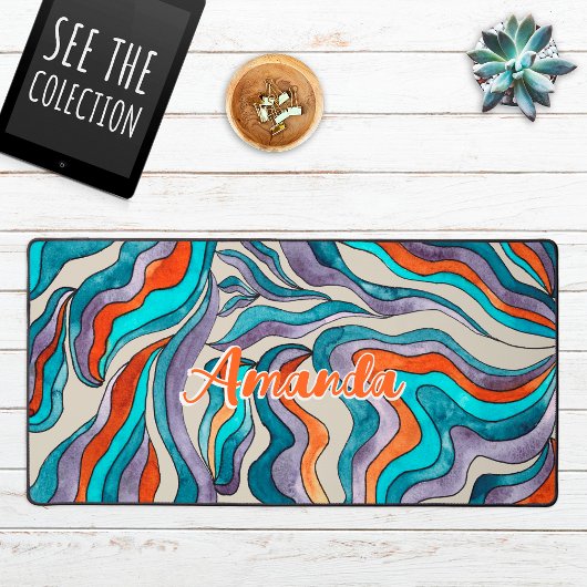 Retro Groovy Blau Oranje Paars Golvende Script Naa Bureaumat