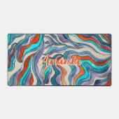 Retro Groovy Blau Oranje Paars Golvende Script Naa Bureaumat (Voorkant)