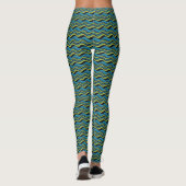Retro Groovy Blauw Groen Grijs Zeeen golfpatroon Leggings (Achterkant)
