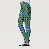 Retro Groovy Blauw Groen Grijs Zeeen golfpatroon Leggings (Links)