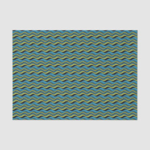 Retro Groovy Blauw Groen Grijs Zeeen golfpatroon Tissuepapier