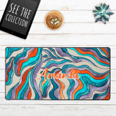 Retro Groovy Blauw Oranje Paarse golvende scriptna Bureaumat