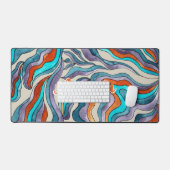 Retro Groovy Blauw Oranje Paarse golvende scriptna Bureaumat (Keyboard & Muis)