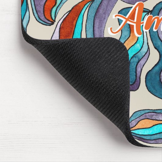 Retro Groovy Blauw Oranje Paarse golvende scriptna Muismat (Hoek)