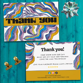 Retro Groovy Blauw Paarse Zakelijk Pakket Invoegen Bedankkaart