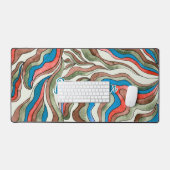 Retro Groovy Blauw Rood Groen Golvend Script Naam Bureaumat (Keyboard & Muis)