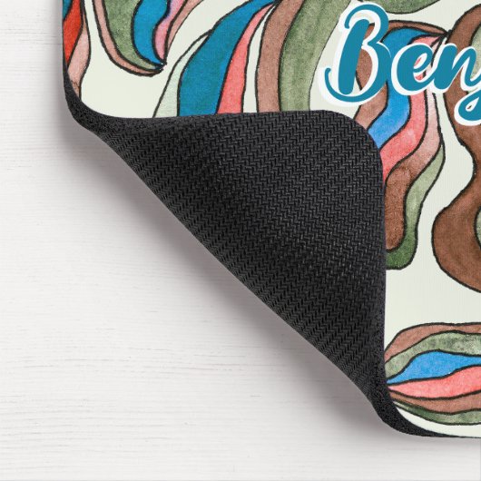 Retro Groovy Blauw Rood Groen Golvend Script Naam Muismat (Hoek)