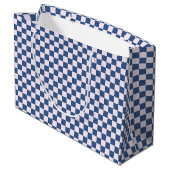 Retro Groovy Blauwe Geruite Kerstman Kerstmis Groot Cadeauzakje (Achterkant Gekanteld)