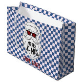 Retro Groovy Blauwe Geruite Kerstman Kerstmis Groot Cadeauzakje (Voorkant Gekanteld)