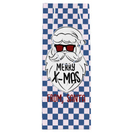Retro Groovy Blauwe Geruite Kerstman Kerstmis Wijn Cadeautas