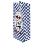 Retro Groovy Blauwe Geruite Kerstman Kerstmis Wijn Cadeautas (Voorkant Gekanteld)