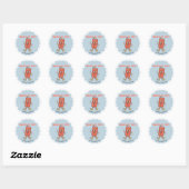 Retro Groovy Blauwe Gingham Ze staat op springen Ronde Sticker (Vel)