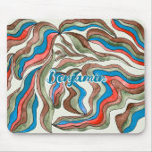 Retro Groovy Blauwe Rode Groene Golvende Script Na Muismat (Voorkant)